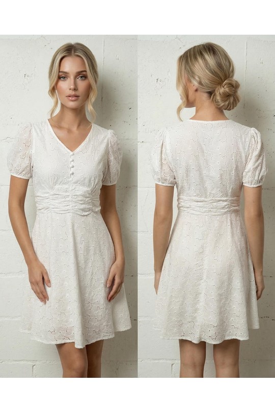 Abiti corti Donna White Lily Mcbee Robe Courte Broderie Anglaise Blanche Manches Ballon 9005 Efashion Paris