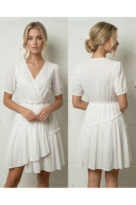 Abiti corti Donna White Lily Mcbee Robe Courte Cache-Cœur Blanche à Volants Texturée 9066 Efashion Paris