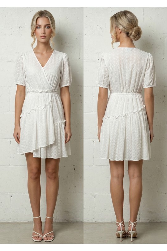 Abiti corti Donna White Lily Mcbee Robe Courte Cache-Cœur Blanche à Volants Texturée 9066 Efashion Paris