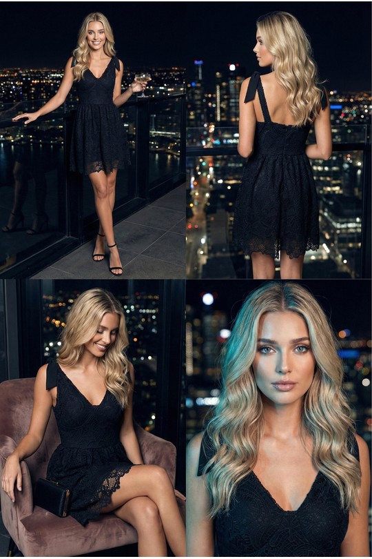 Abiti corti Donna White Lily Mcbee Robe Courte Dentelle Blanche Bretelles Nouées 6613 Efashion Paris