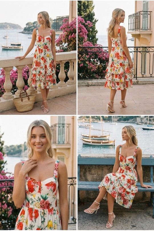 Robes mi-longues Femme Rouge Lily Mcbee Robe Midi Imprimé Floral Rouge et Jaune - Estivale et Pétillante 5393 Efashion Paris