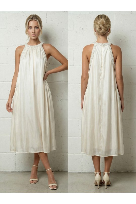 Robes mi-longues Femme Saumon Lily Mcbee Robe Midi Bohème Rose Pâle Fluide Encolure Ornée Perles 6577 Efashion Paris