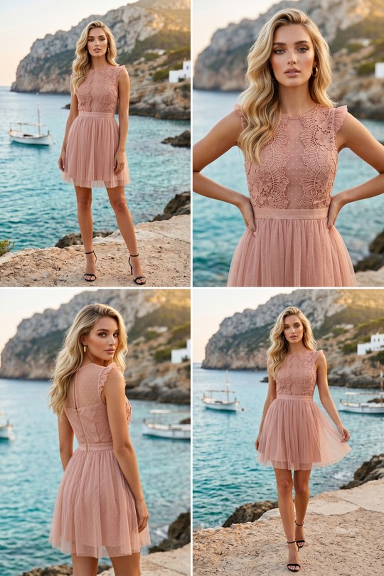 Robes courtes Femme Nude Lily Mcbee Robe Nymphe – Nude Rosé & Dentelle Précieuse 5320 Efashion Paris