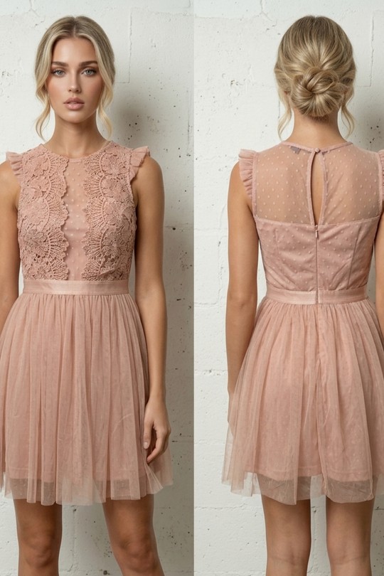 Robes courtes Femme Nude Lily Mcbee Robe Nymphe – Nude Rosé & Dentelle Précieuse 5320 Efashion Paris
