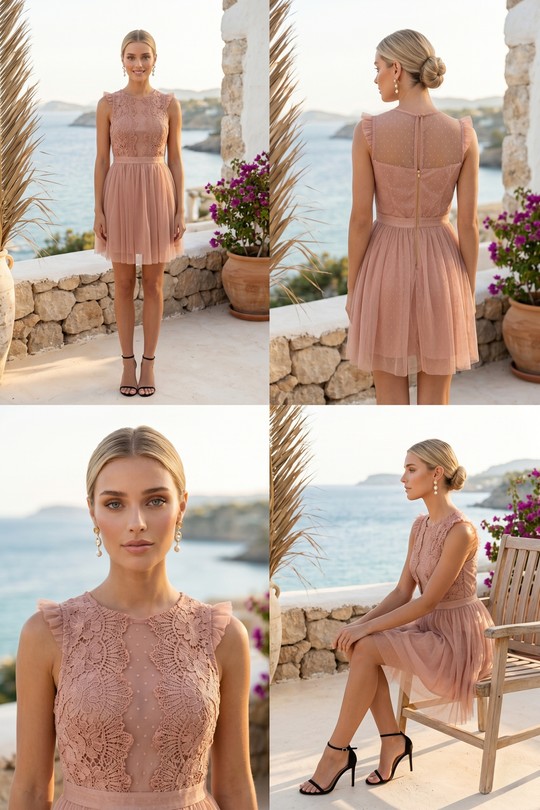 Robes courtes Femme Nude Lily Mcbee Robe Nymphe – Nude Rosé & Dentelle Précieuse 5320 Efashion Paris