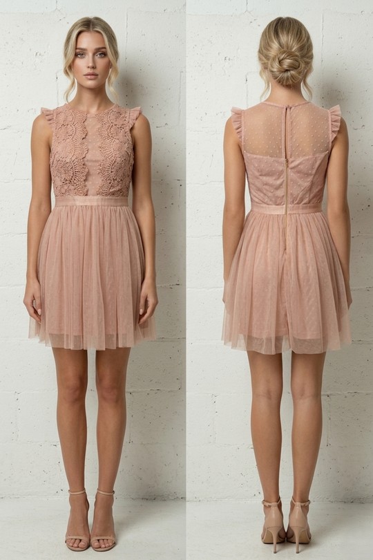 Robes courtes Femme Nude Lily Mcbee Robe Nymphe – Nude Rosé & Dentelle Précieuse 5320 Efashion Paris