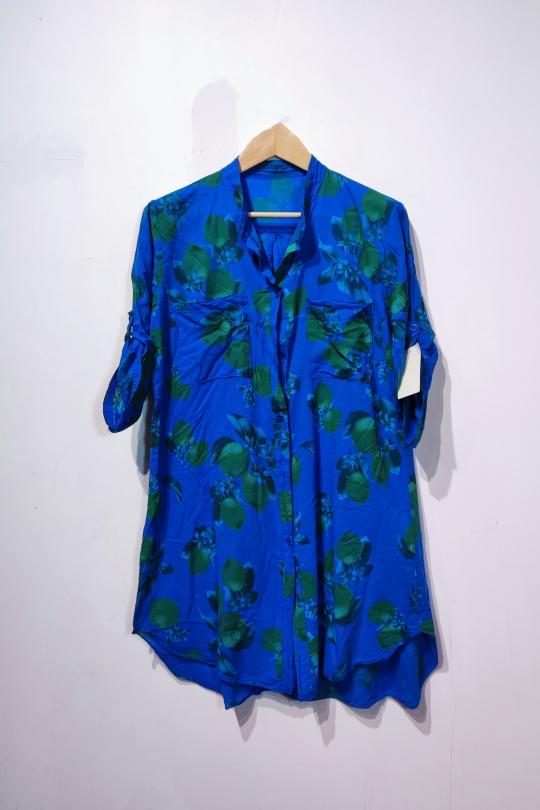 Chemises Femme Bleu roi POMELO PARIS LISA CHEMISE CITRON LONG NEW Efashion Paris