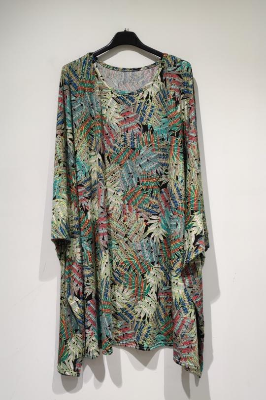 Tuniques Femme Multicolore POMELO PARIS FRIDA GT TUNIQUE FEUILLES PALMIER - COL BATEAU Efashion Paris