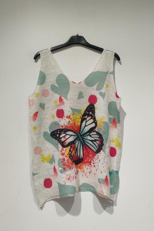 Camisetas sin mangas Mujer Multicolor POMELO PARIS YESS PULL DÉBARDEUR PAPILLONS  Efashion Paris