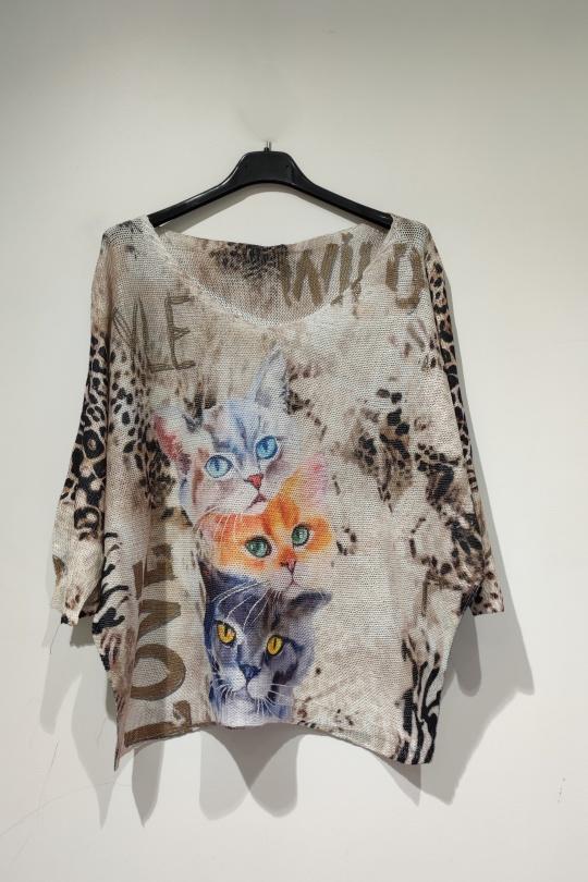 Maglioni Donna Multicolor POMELO PARIS PESS PRINT PE25 CHAT 3 BRILLANT Efashion Paris
