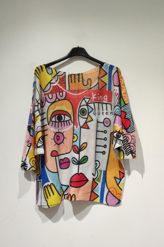 Jerséis Mujer Multicolor POMELO PARIS YESS PRINT PE25 ART GEO BRILLANT Efashion Paris