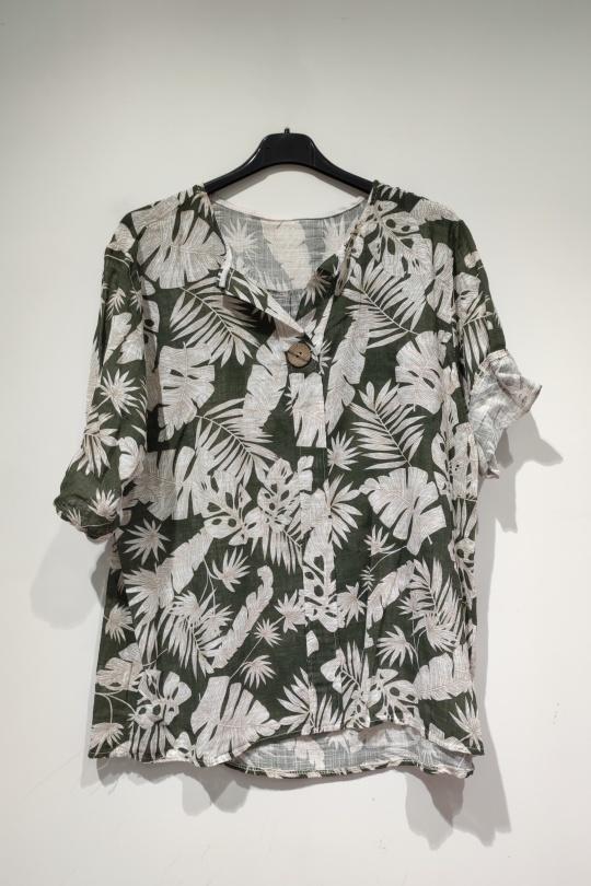 Blouses Femme Kaki POMELO PARIS LISA BLOUSE COURTE À BOUTONS PALMIER - PE25 Efashion Paris
