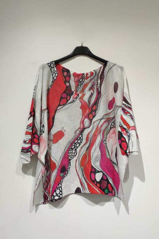 Pulls Femme Multicolore POMELO PARIS YESS PRINT PE25 FUSHIA BRILLANT Efashion Paris