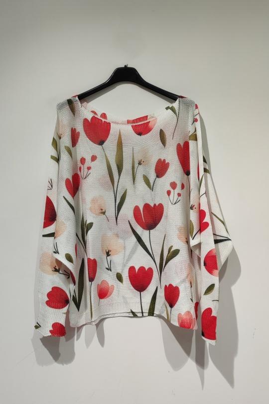 Maglioni Donna Multicolor POMELO PARIS PESS PRINT PE25 TULIPES - COL BATEAU Efashion Paris