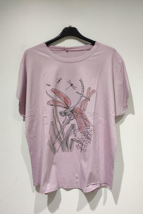 T-shirts Women Pink POMELO PARIS GO POMELO GT T-SHIRT LIBELLULE Efashion Paris