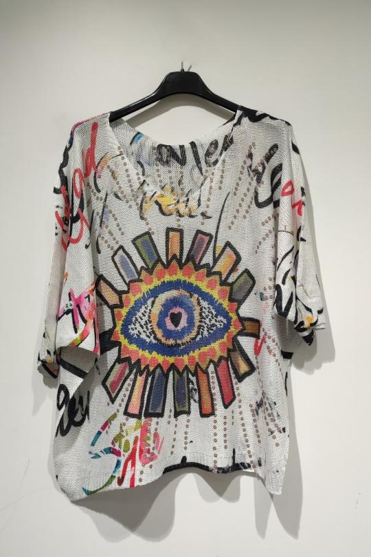 Pulls Femme Multicolore POMELO PARIS YESS PRINT PE25 OEIL BRILLANT Efashion Paris