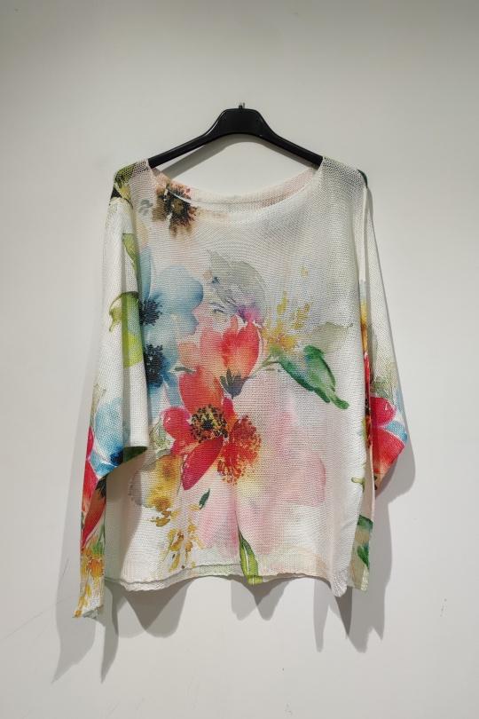 Pulls Femme Multicolore POMELO PARIS PESS PRINT PE25 FLEURS ABSTRAIT - COL BATEAU Efashion Paris