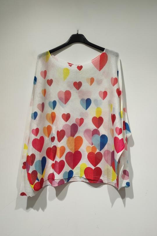 Pulls Femme Multicolore POMELO PARIS PESS PRINT PE25 COEURS BICOLORE - COL BATEAU Efashion Paris