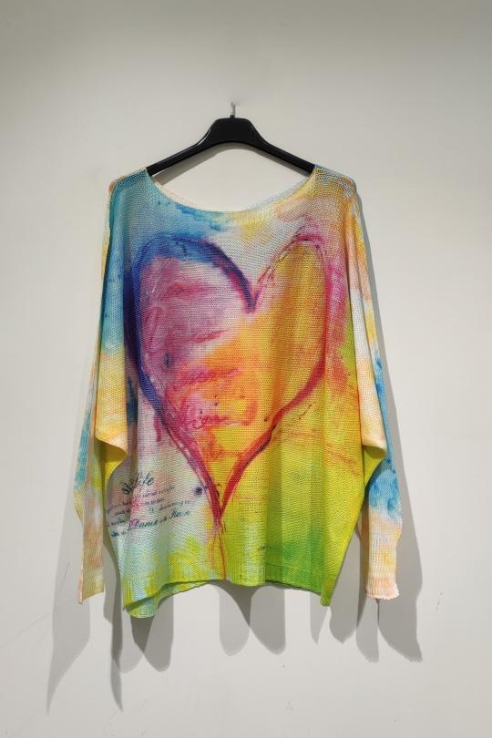 Jumpers Women Multicolor POMELO PARIS PESS PRINT PE25 COEURS RAINBOW - COL BATEAU Efashion Paris