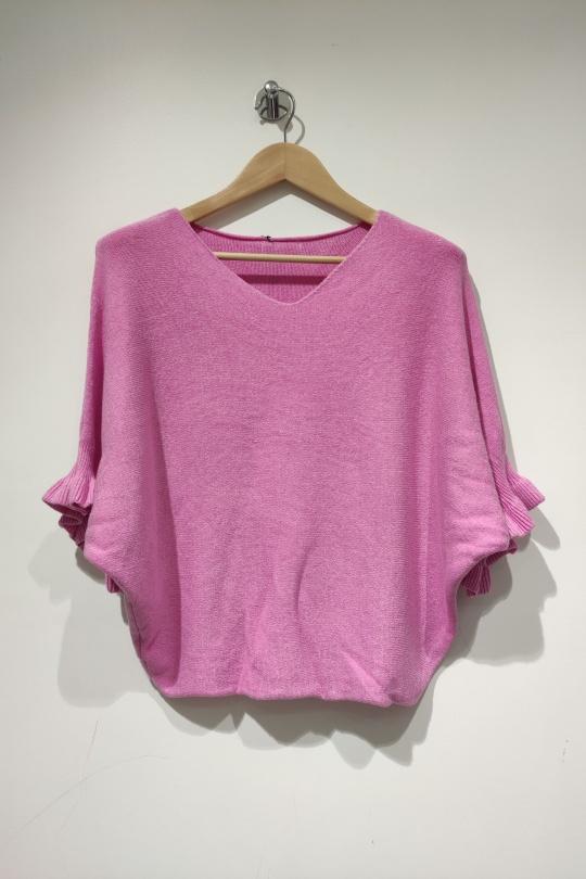Jumpers Women Pink POMELO PARIS MILA PE25 VOLANTS COL V Efashion Paris
