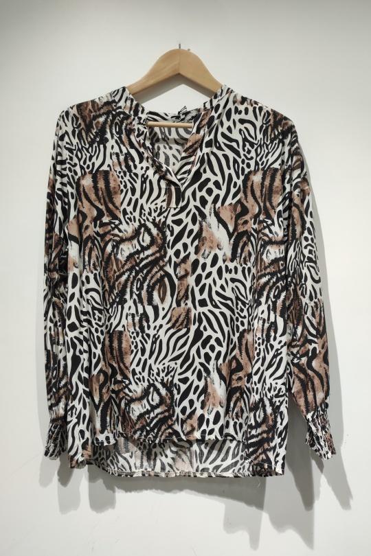 Blusas Mujer Ivory POMELO PARIS AH26 BLOUSE IMPRIMÉ ANIMALIER SANS BOUTON Efashion Paris