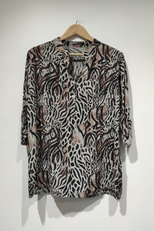 Blusas Mujer Taupe POMELO PARIS AH26 BLOUSE IMPRIMÉ ANIMALIER À BOUTONS Efashion Paris
