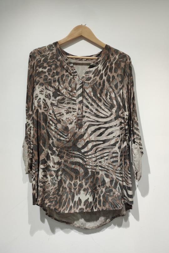 Camicette Donna Multicolor POMELO PARIS AH26 BLOUSE TIGRE À BOUTONS Efashion Paris