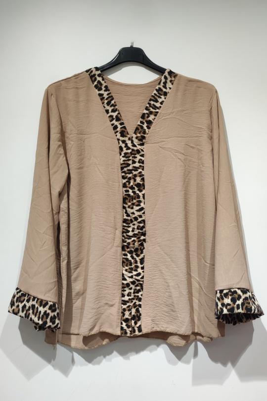 Blouses Femme Beige POMELO PARIS AH26 BLOUSE LEOPARD - COL V PACK Efashion Paris