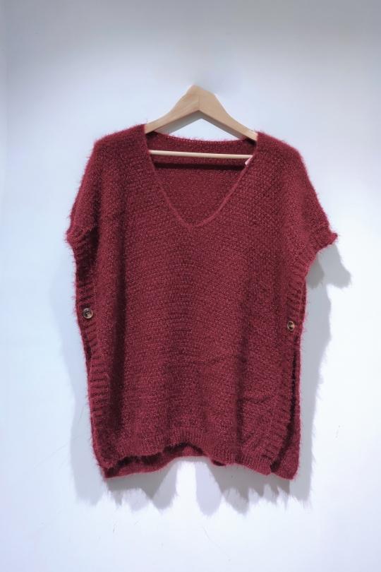 Pulls Femme Bordeaux POMELO PARIS CANDY PULL GT DEB BOUTON Efashion Paris
