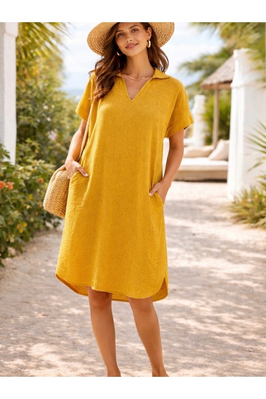 Robes mi-longues Femme Moutarde POMELO PARIS LA ROBE EDEN Efashion Paris