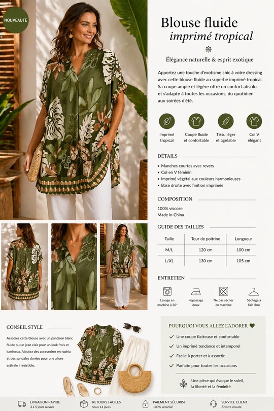 Tuniques Femme Olive POMELO PARIS Robe fluide palmier Efashion Paris