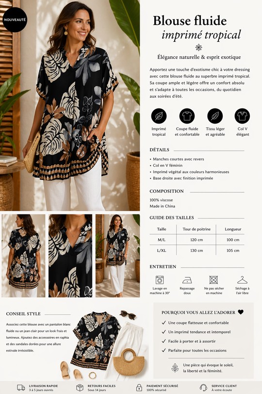 Tuniques Femme Olive POMELO PARIS Robe fluide palmier Efashion Paris