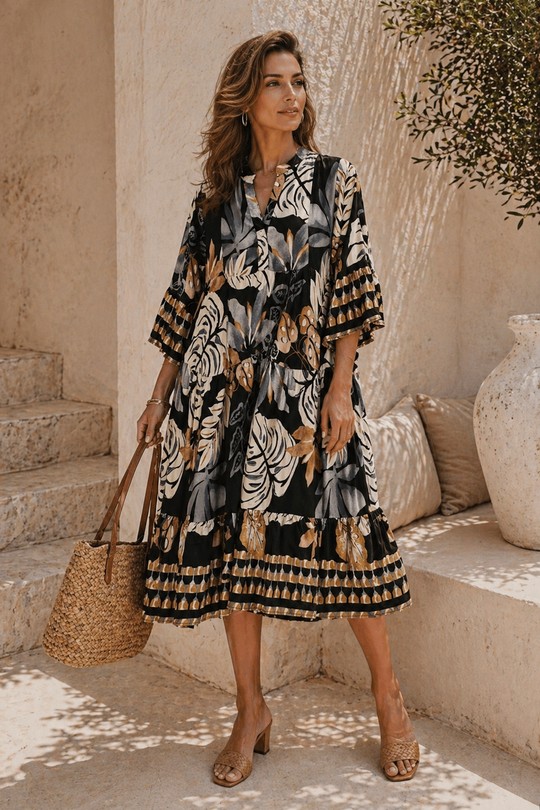 Robes mi-longues Femme Noir POMELO PARIS robe chemisier palmier Efashion Paris