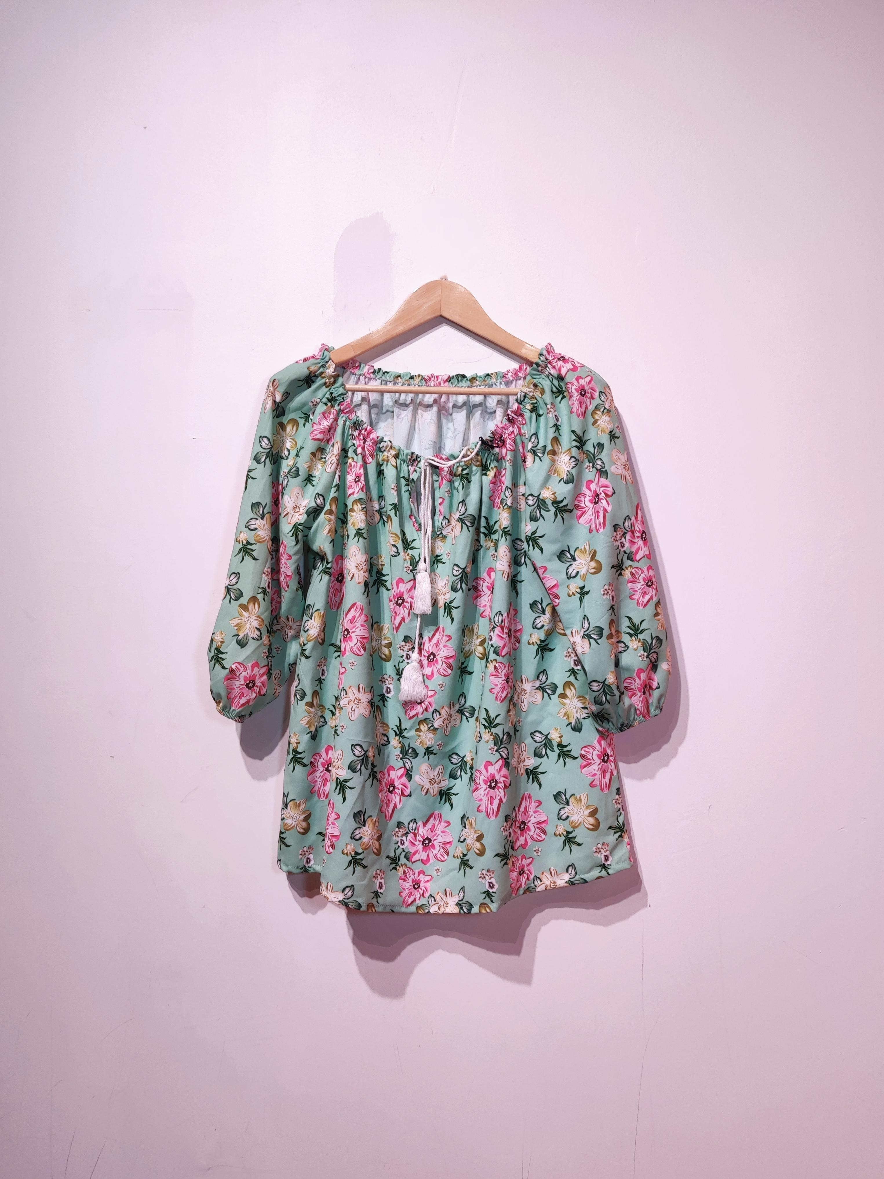 Camicette Donna Green water POMELO PARIS VERA LILLY FLOWER #c Efashion Paris