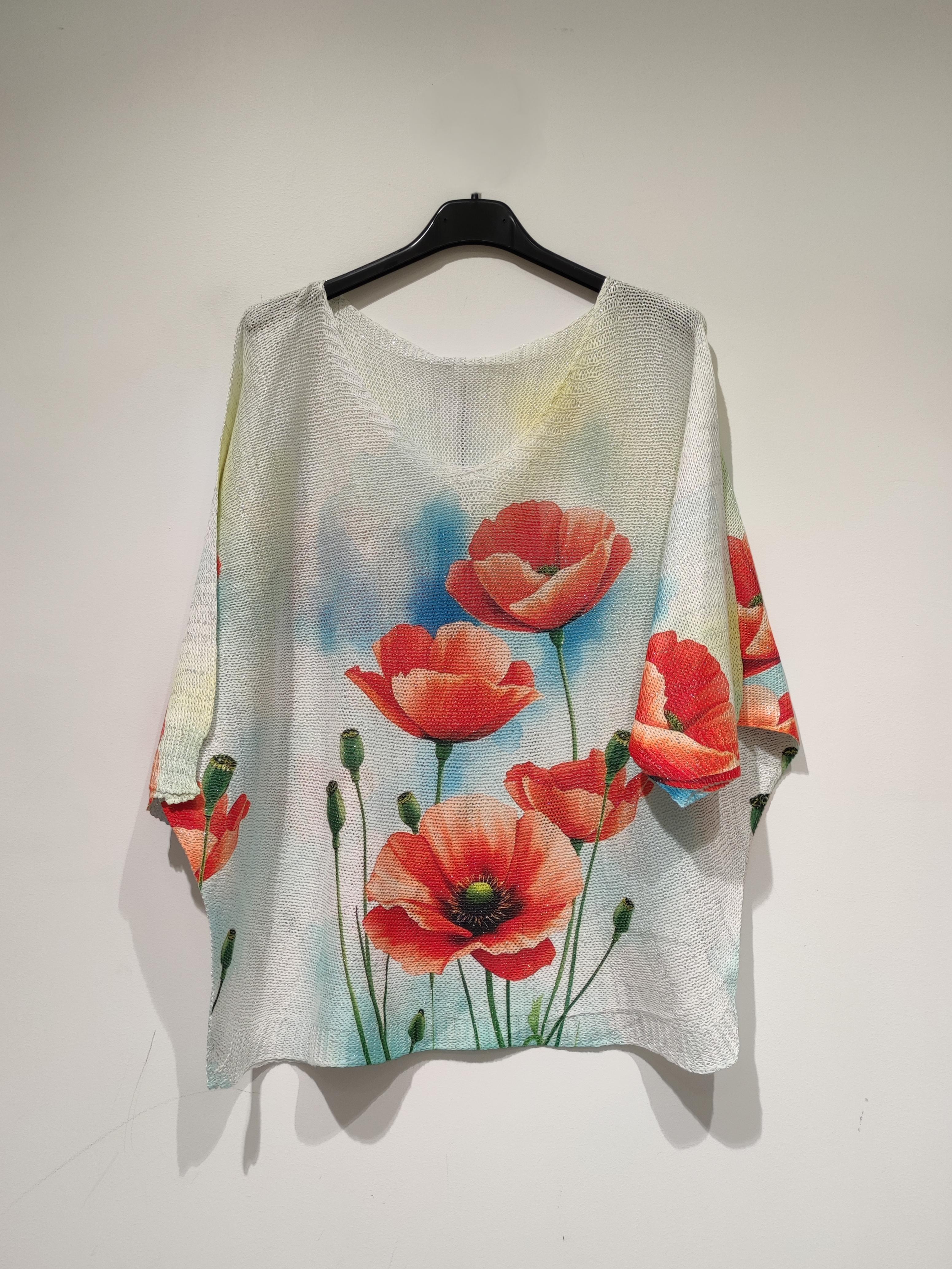 Pulls Femme Multicolore POMELO PARIS YESS PRINT PE25 FLEURS ROUGES BRILLANT #c Efashion Paris