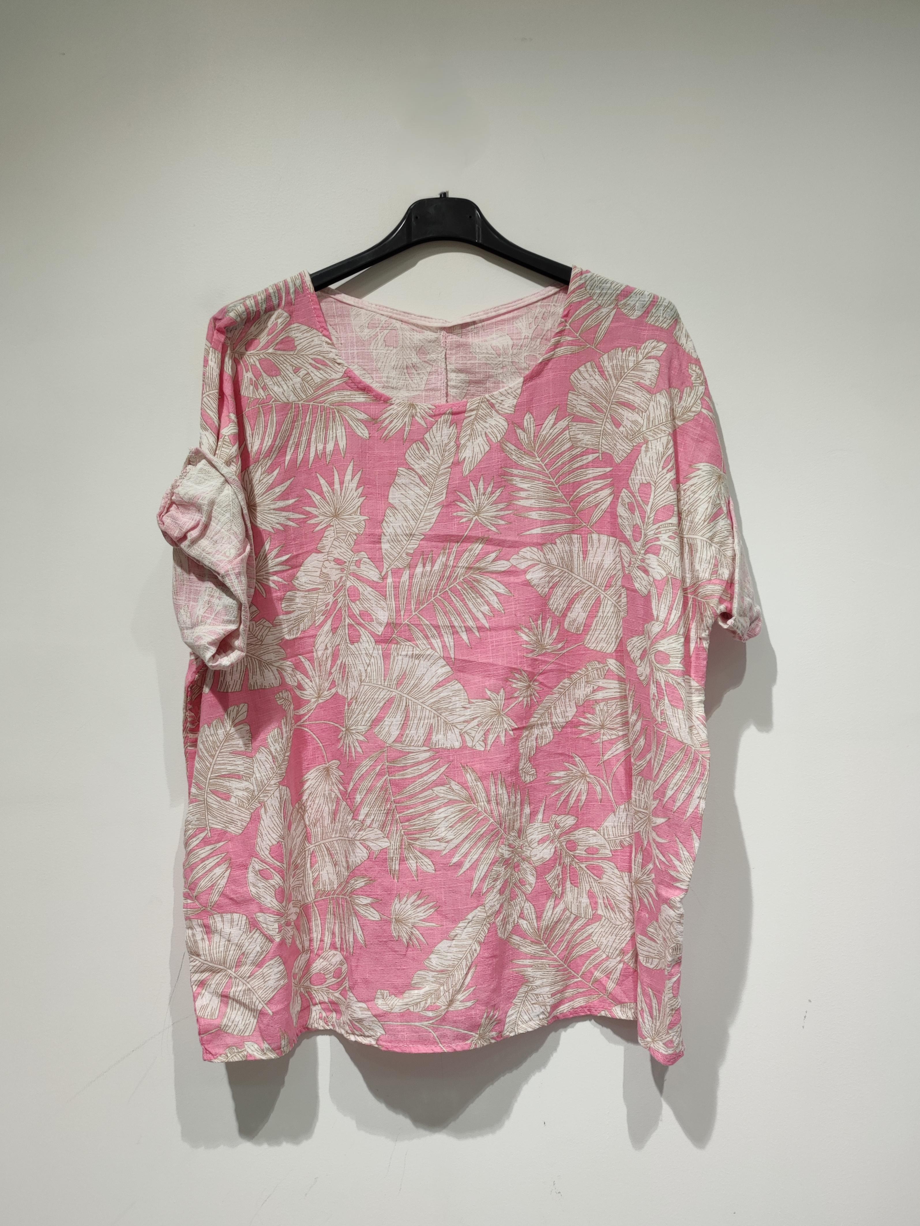 T-shirts Donna Pink POMELO PARIS LISA T-SHIRT PALMIER - PE25 #c Efashion Paris