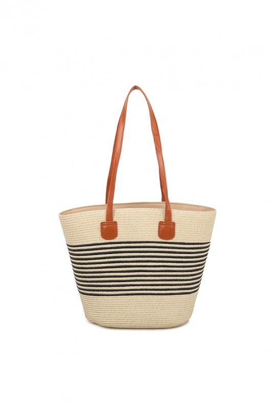 Cabas Maroquinerie Beige/noir GALLANTRY - CHIC AMINI  JA-29001 Efashion Paris