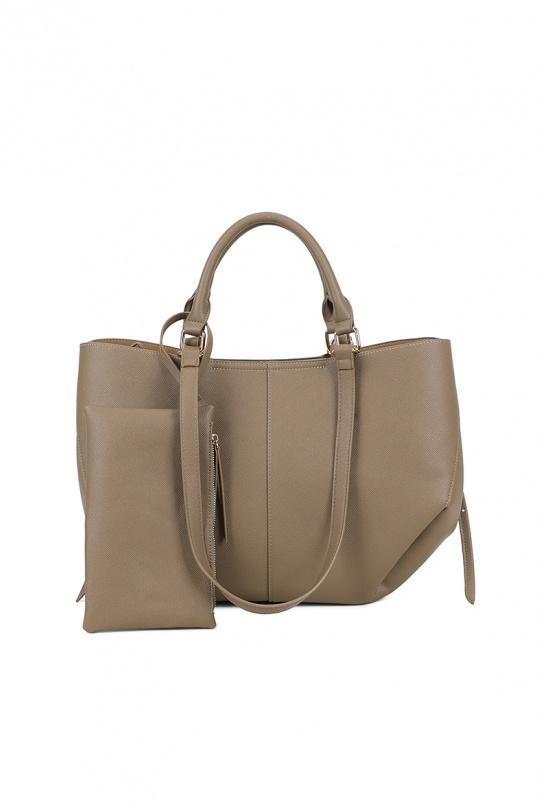 Cabas Maroquinerie Taupe foncé GALLANTRY - CHIC AMINI R-1996-4A Efashion Paris