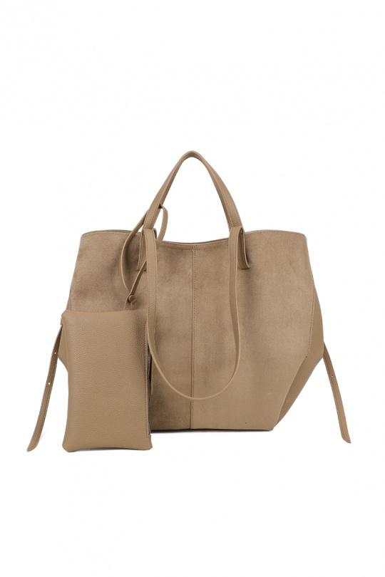 Cabas Maroquinerie Taupe foncé GALLANTRY - CHIC AMINI R-1996-3B Efashion Paris