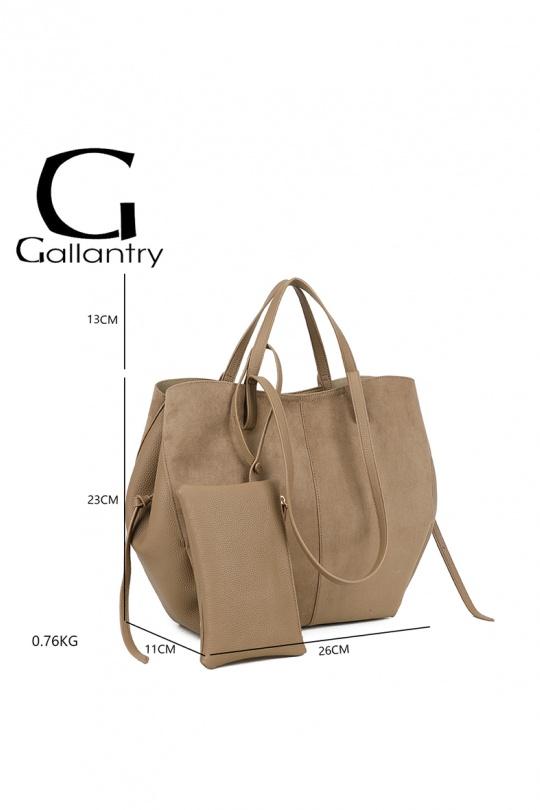 Cabas Maroquinerie Taupe foncé GALLANTRY - CHIC AMINI R-1996-3B Efashion Paris
