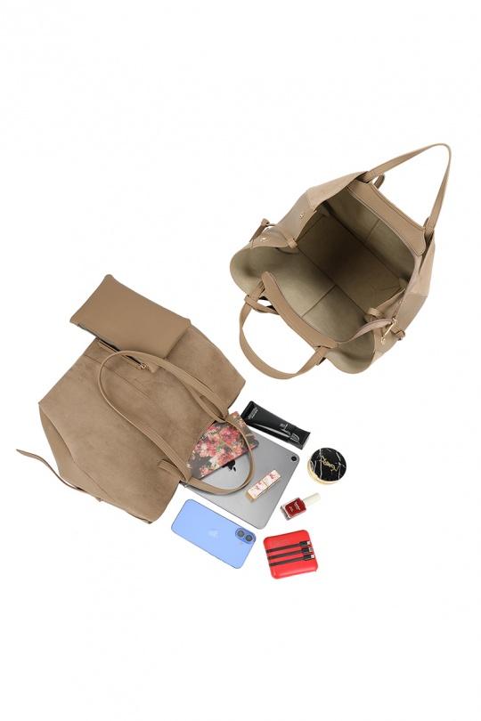 Cabas Maroquinerie Taupe foncé GALLANTRY - CHIC AMINI R-1996-3B Efashion Paris