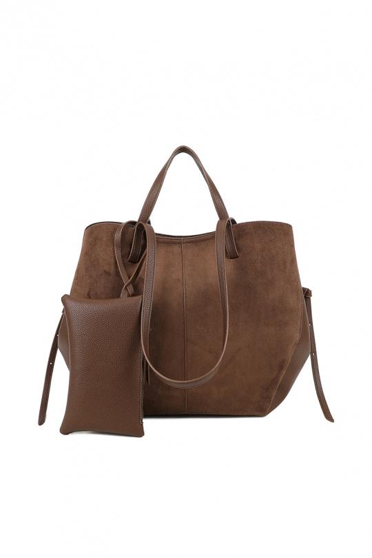 Cabas Maroquinerie Taupe foncé GALLANTRY - CHIC AMINI R-1996-3B Efashion Paris