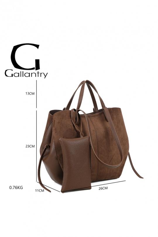 Cabas Maroquinerie Taupe foncé GALLANTRY - CHIC AMINI R-1996-3B Efashion Paris