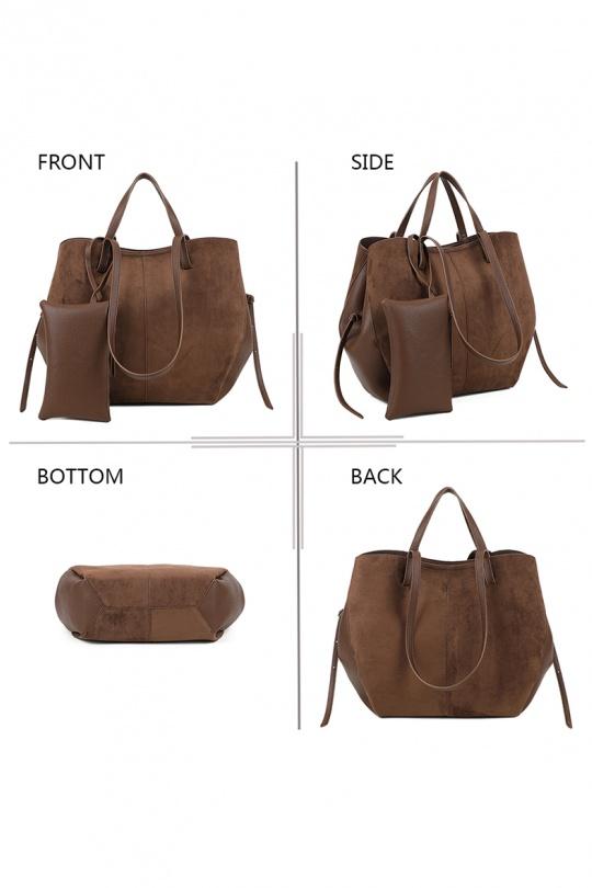 Cabas Maroquinerie Taupe foncé GALLANTRY - CHIC AMINI R-1996-3B Efashion Paris