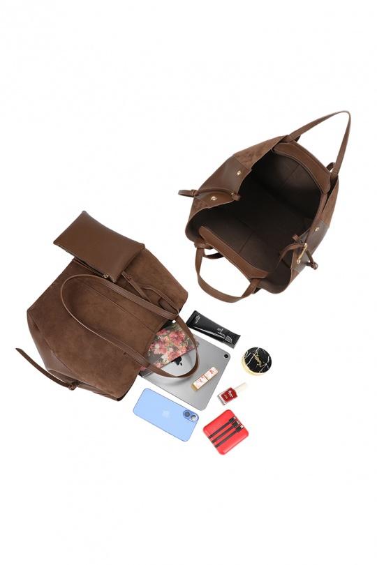 Cabas Maroquinerie Taupe foncé GALLANTRY - CHIC AMINI R-1996-3B Efashion Paris