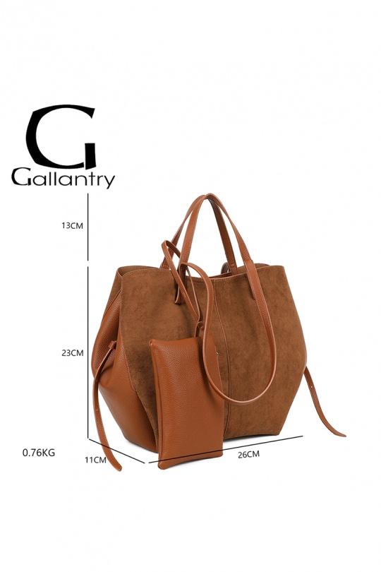 Cabas Maroquinerie Taupe foncé GALLANTRY - CHIC AMINI R-1996-3B Efashion Paris