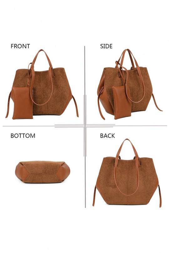 Cabas Maroquinerie Taupe foncé GALLANTRY - CHIC AMINI R-1996-3B Efashion Paris