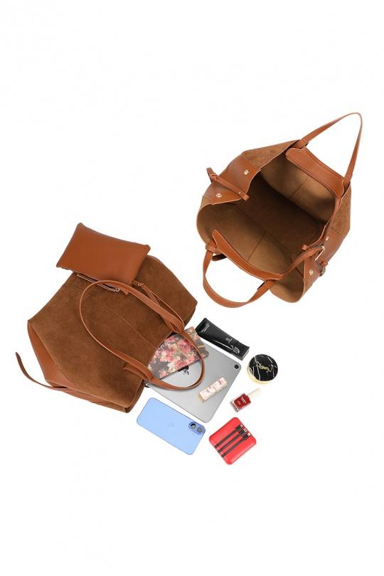 Cabas Maroquinerie Taupe foncé GALLANTRY - CHIC AMINI R-1996-3B Efashion Paris