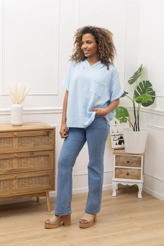 Blouses Women Sky blue Sun Love 7026 Efashion Paris