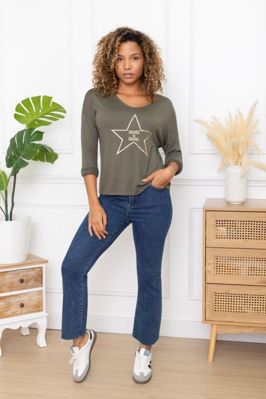 Top Donna Khaki Sun Love 24735 ROCK&ROLL Efashion Paris
